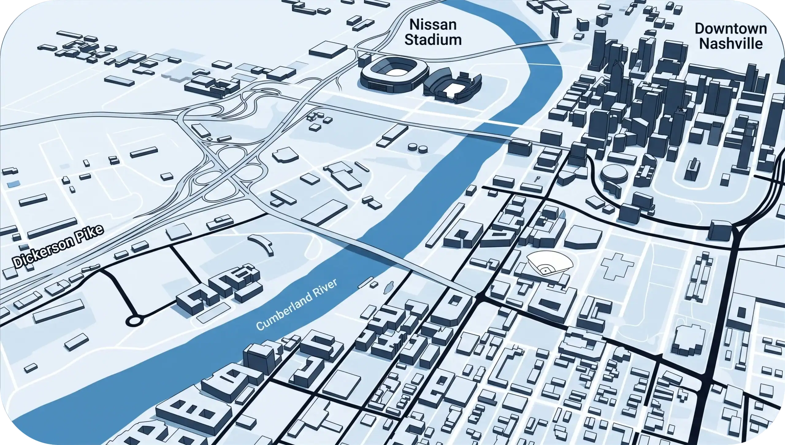 Map of Nashville highlighting River Prosperity Project area and key landmarks.
